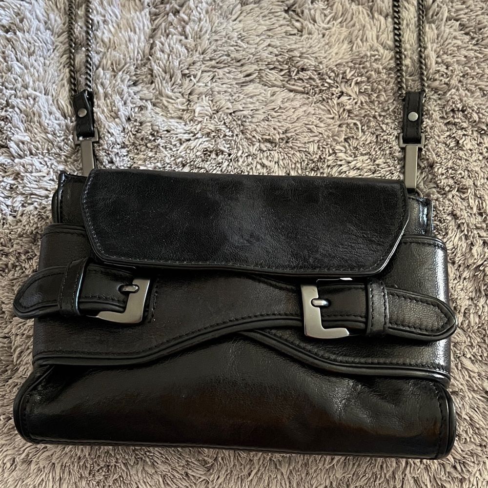 Kooba Classic Black Leather Buckle Crossbody Bag